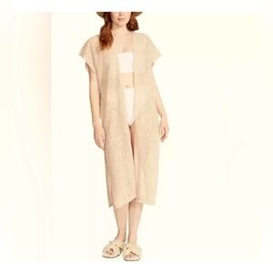 Steven Madden Women's Open Weave Short-Sleeve Kimono beige Cover Up OSFM
